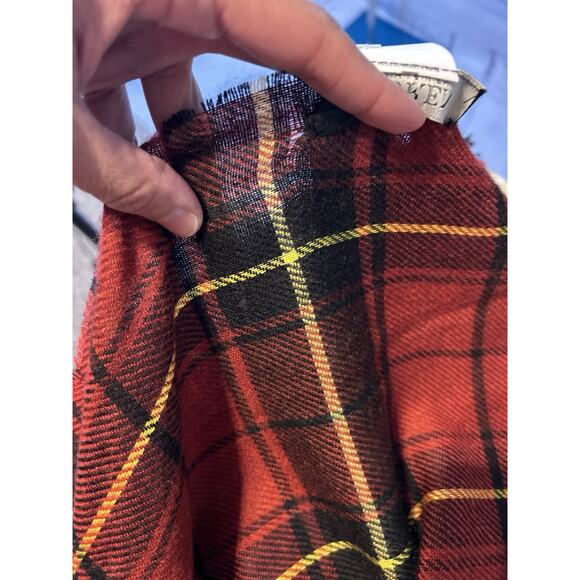 Lauren Ralph Lauren Black Label Plaid Fringe Scarf NWT Red Black Yellow 44x46 - Picture 7 of 8